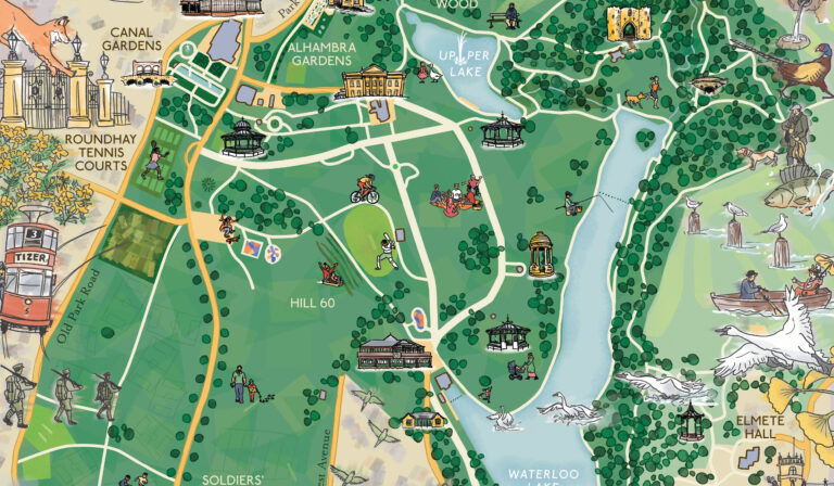 Illustrated map for audio walk in Leeds